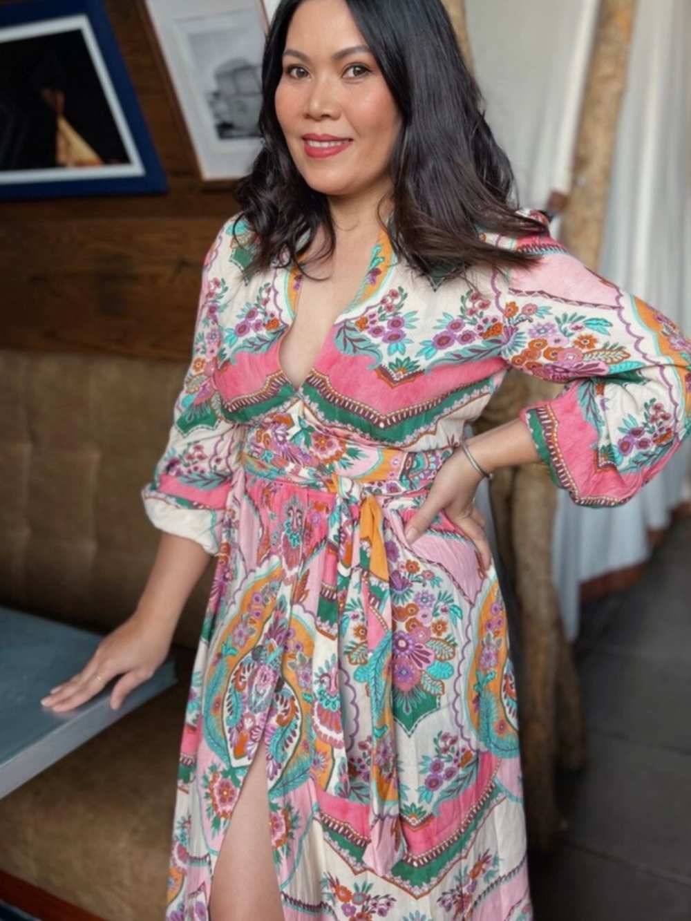 ZARA NWT WOMAN PRINTED MAXI WRAP DRESS PINK size XL - Picture 2 of 14
